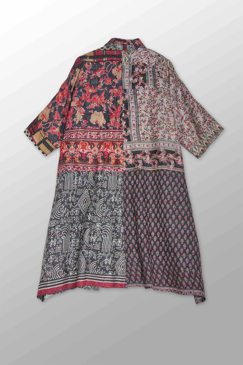 Mieko Mintz- VINTAGE SILK KANTHA 3/4 SLV. SHIRT DRESS