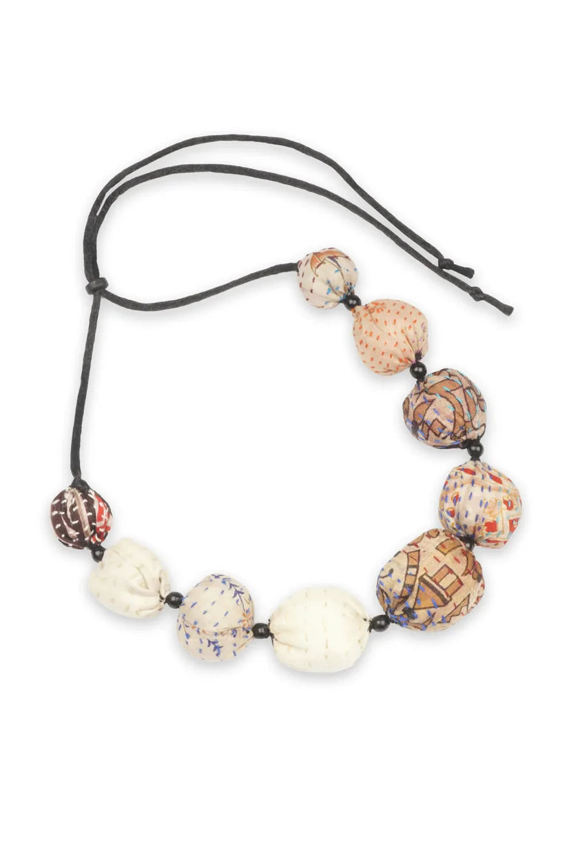 Mieko Mintz- VINTAGE SILK KANTHA SEED NECKLACE SHORT