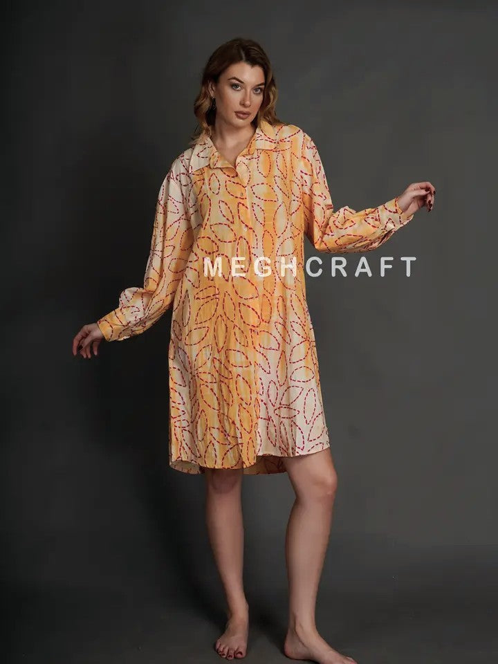 Meghcraft - Kantha Embroidered Tie Dye Shirt Dress