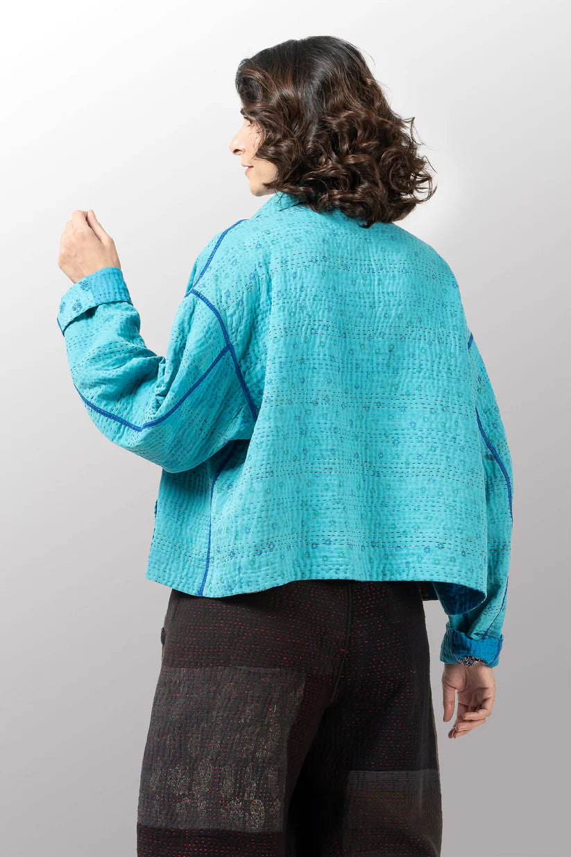 Mieko Mintz- COTTON SILK SW PATCH KANTHA LAPELED SHORT JKT