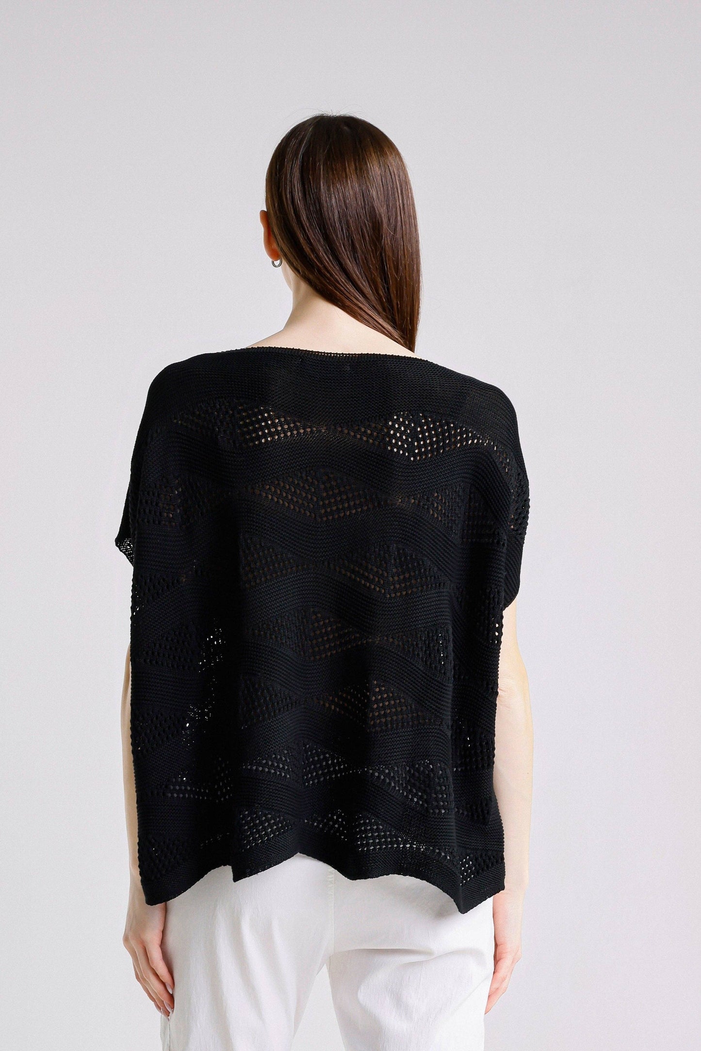 TINA Stephens - Patsy SS Wave Knit Sweater/ Black