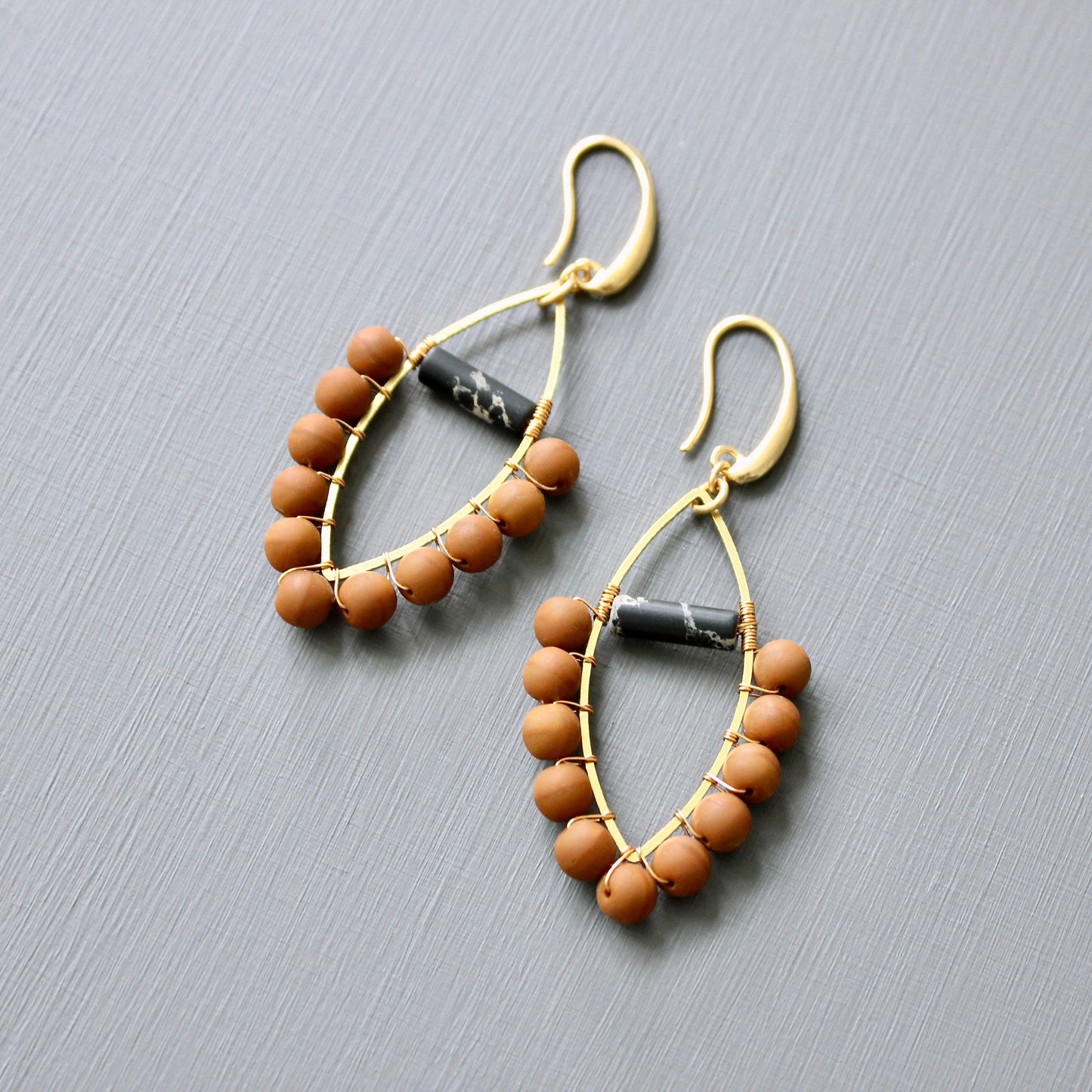 David Aubrey Jewelry - Wire Wrapped Orange and Black Earrings