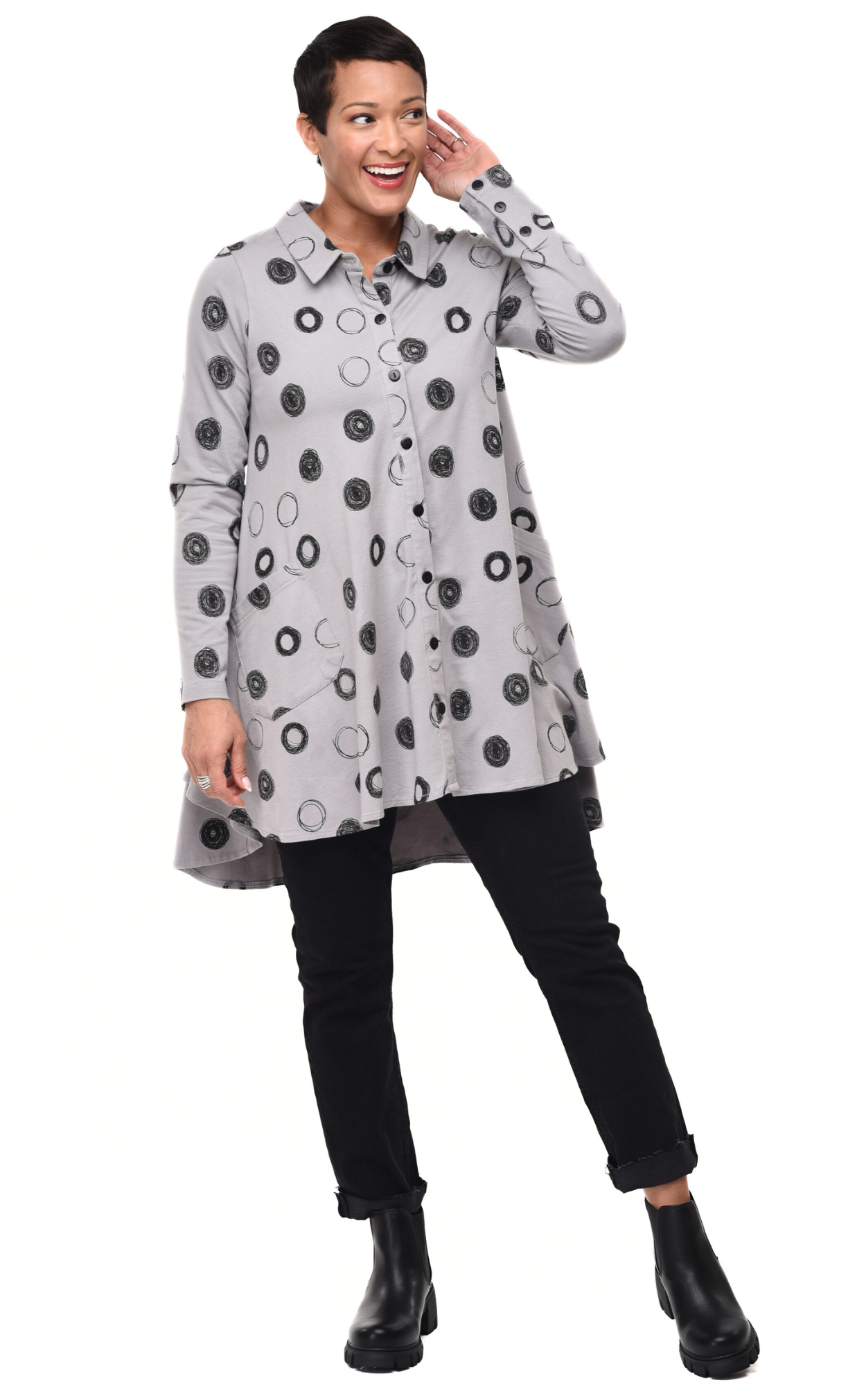 Tulip Clothing - Lauryn in Gray Crazy Circles