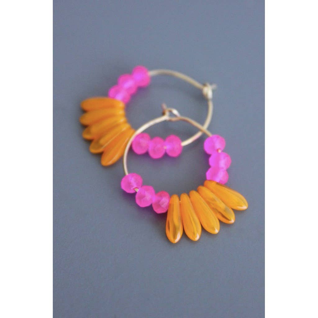 David Aubrey Jewelry -Pink and orange glass hoop earrings