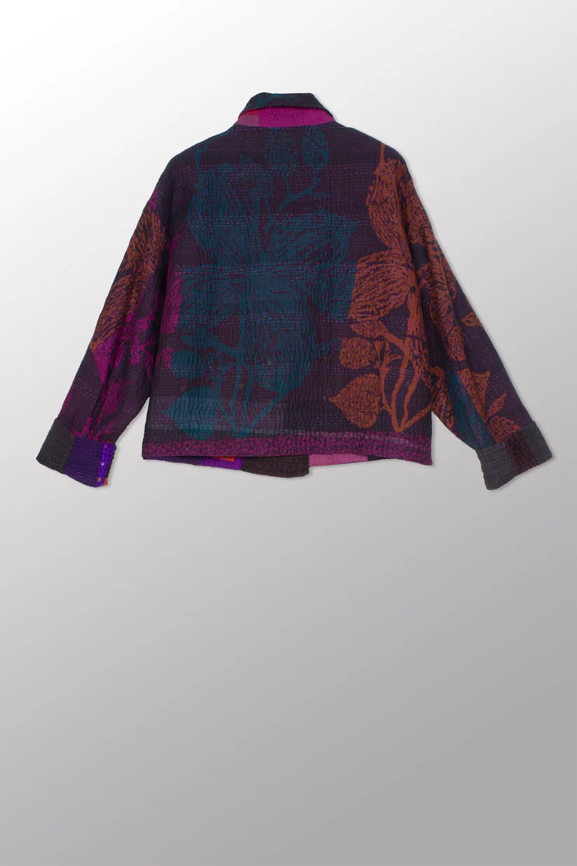 Mieko Mintz- NIGHT FLOWERS KANTHA LAPELED SHORT JACKET