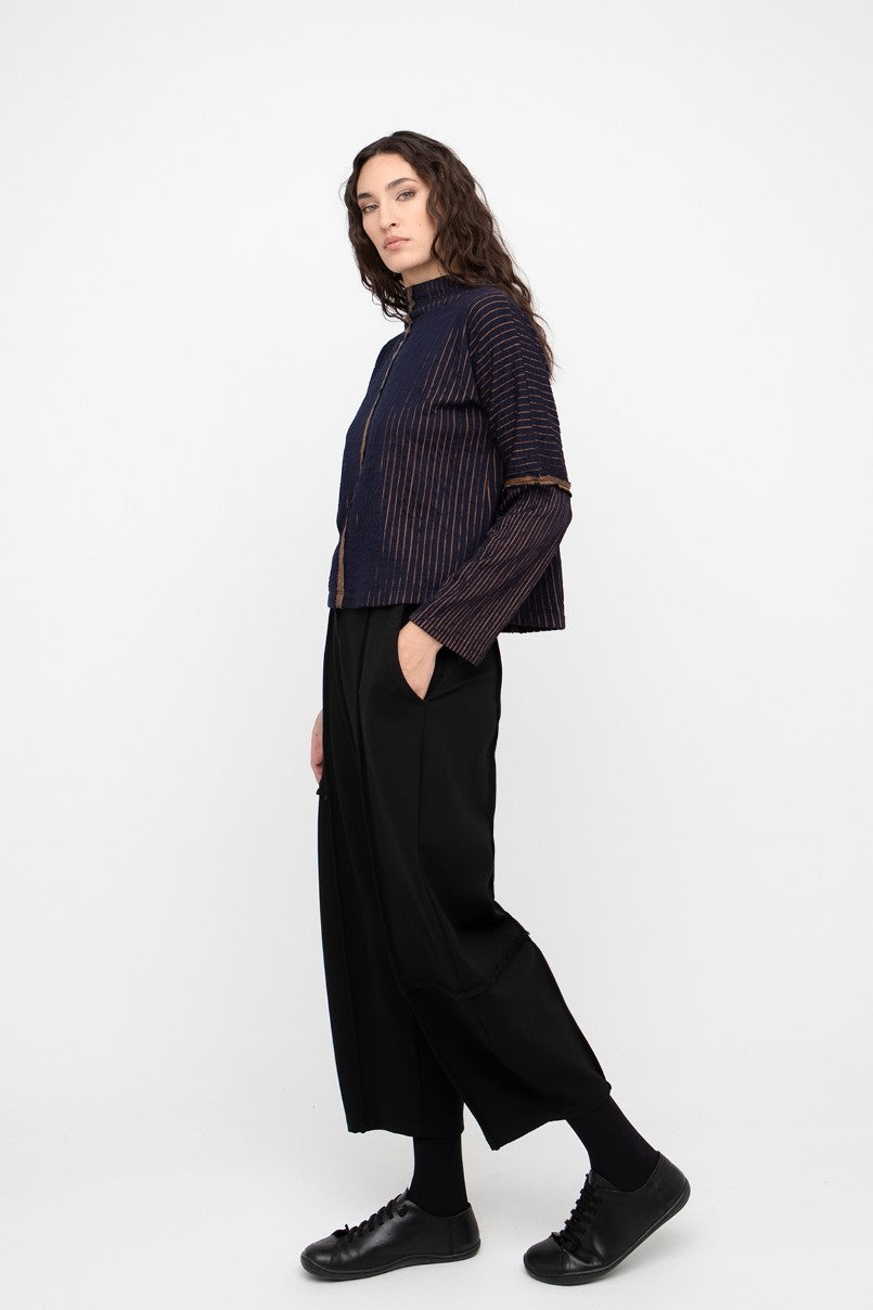 O Zai N Ku- Textured Pinstripe Knit Top