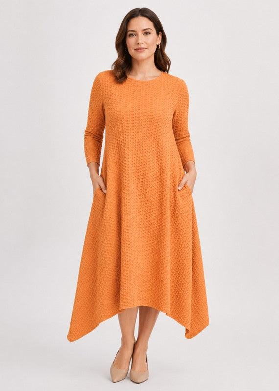 Mia Collection - JAQUARD MIDI DRESS: ORANGE