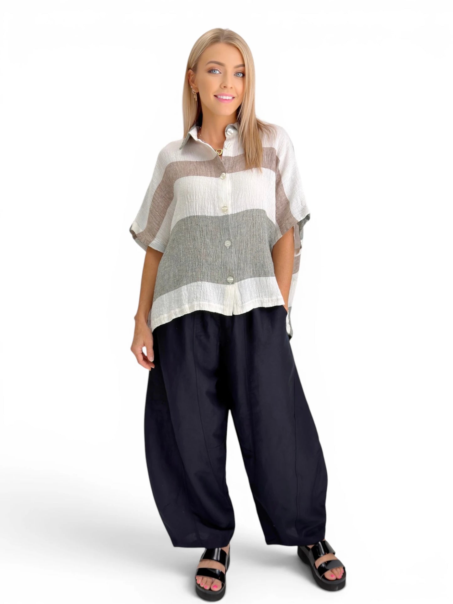 Dress to Kill- Cross Back Cappy Shirt- White/Charcoal