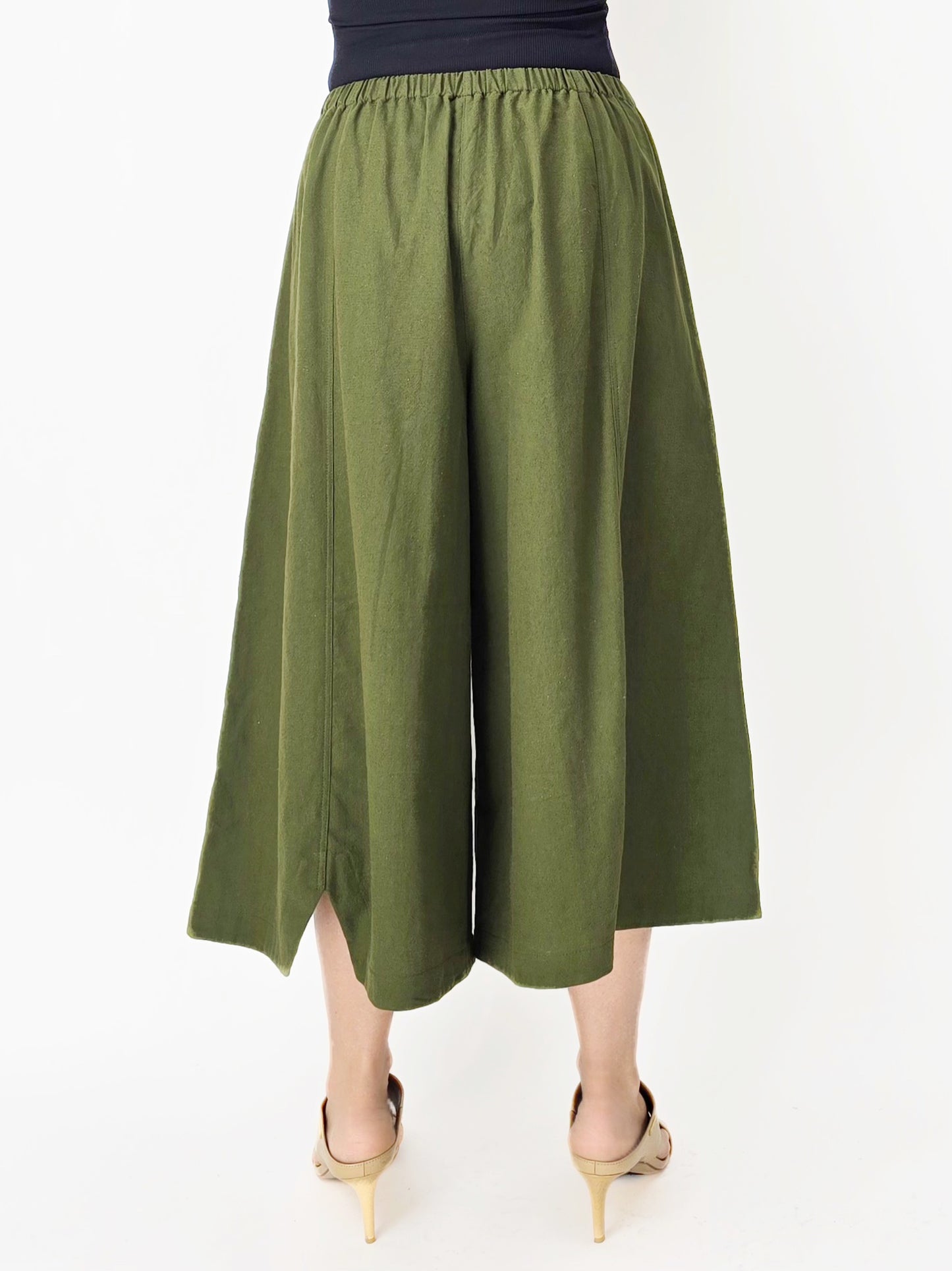 Raksa- Cotton Pants with Hemline Slits/ Olive
