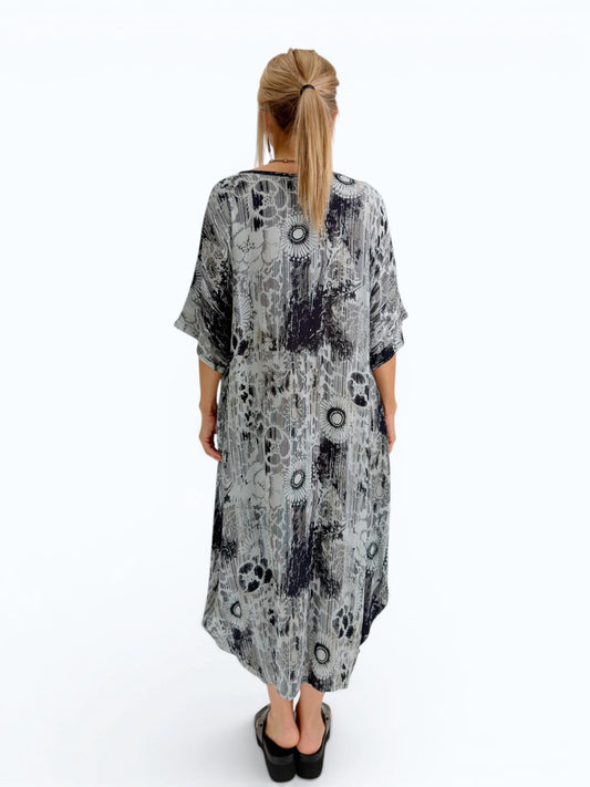 Dress to Kill- Dolman Dress/Grey multi