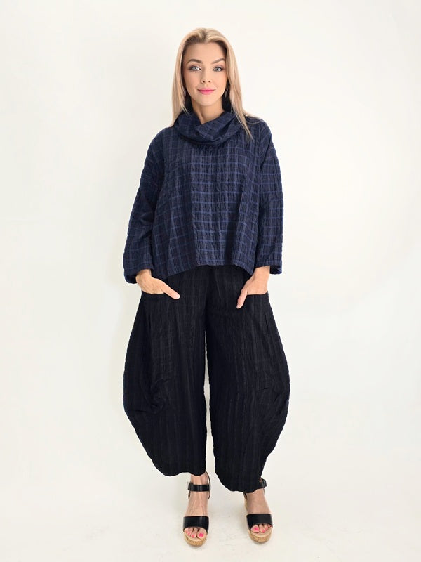Eleven Stitch- Indigo Cowl Neck Top