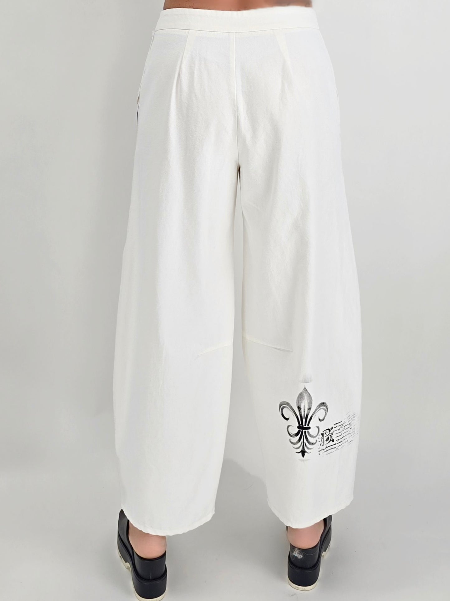 Narenee Designs- Hand-Painted Linen Barrel Pants