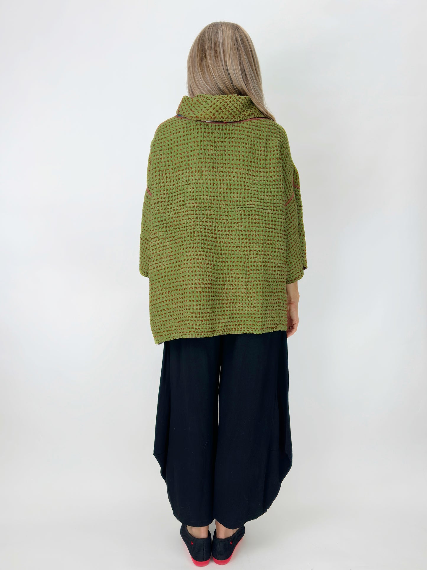 Mieko Mintz- Abstract Waffle Kantha Cowl Neck Poncho