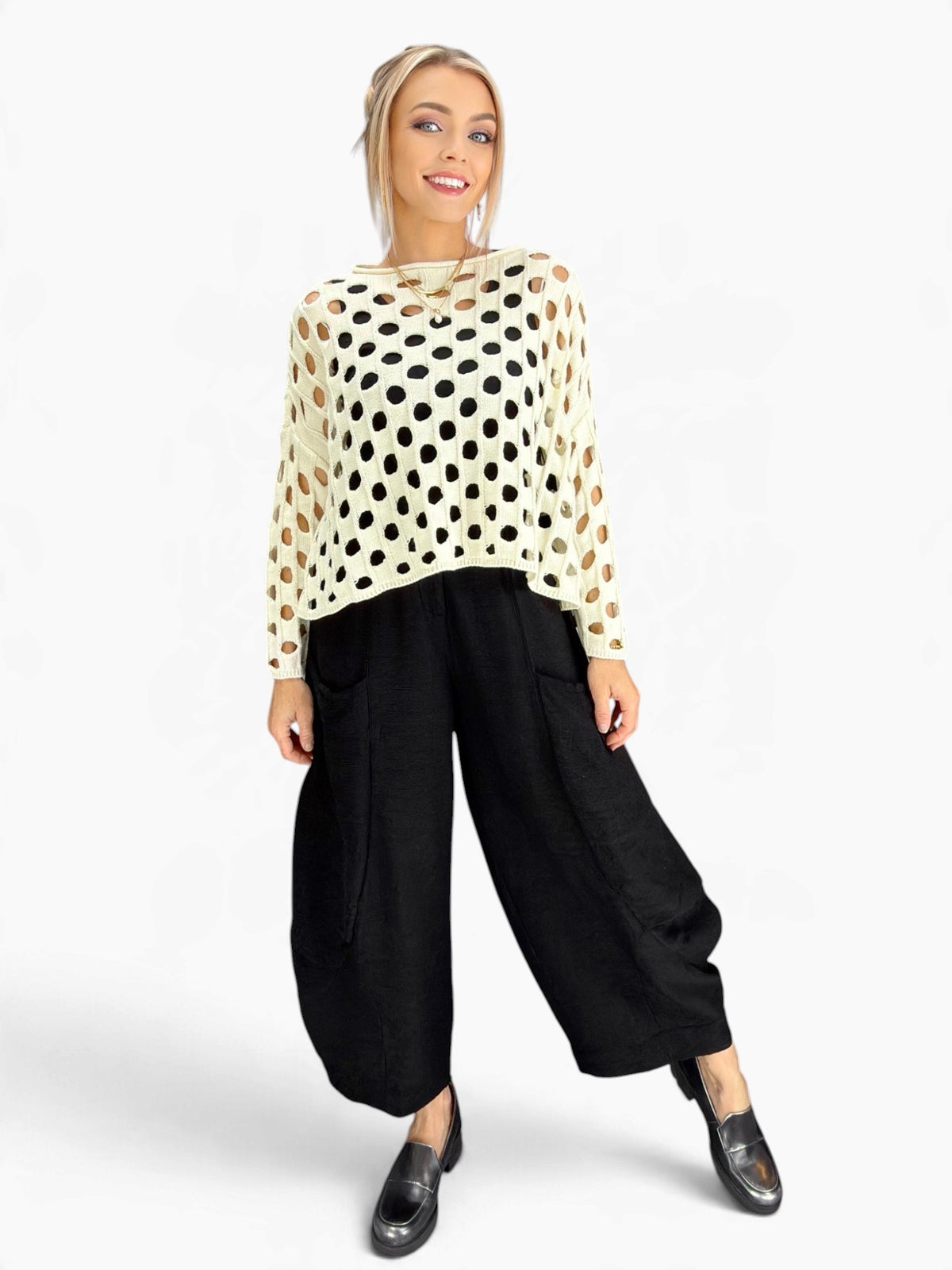 Olivia- Open Weave Cotton Chic Topper/ Cream