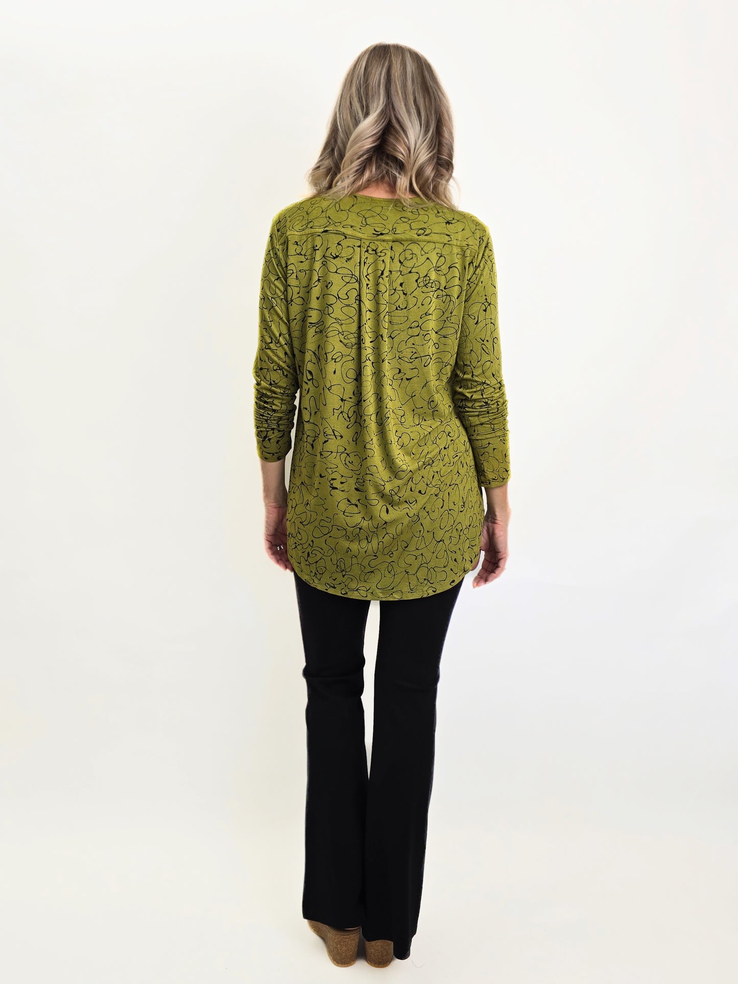 Annie Turbin Designs- L/S High Low/ Crew Neck Olive/Black