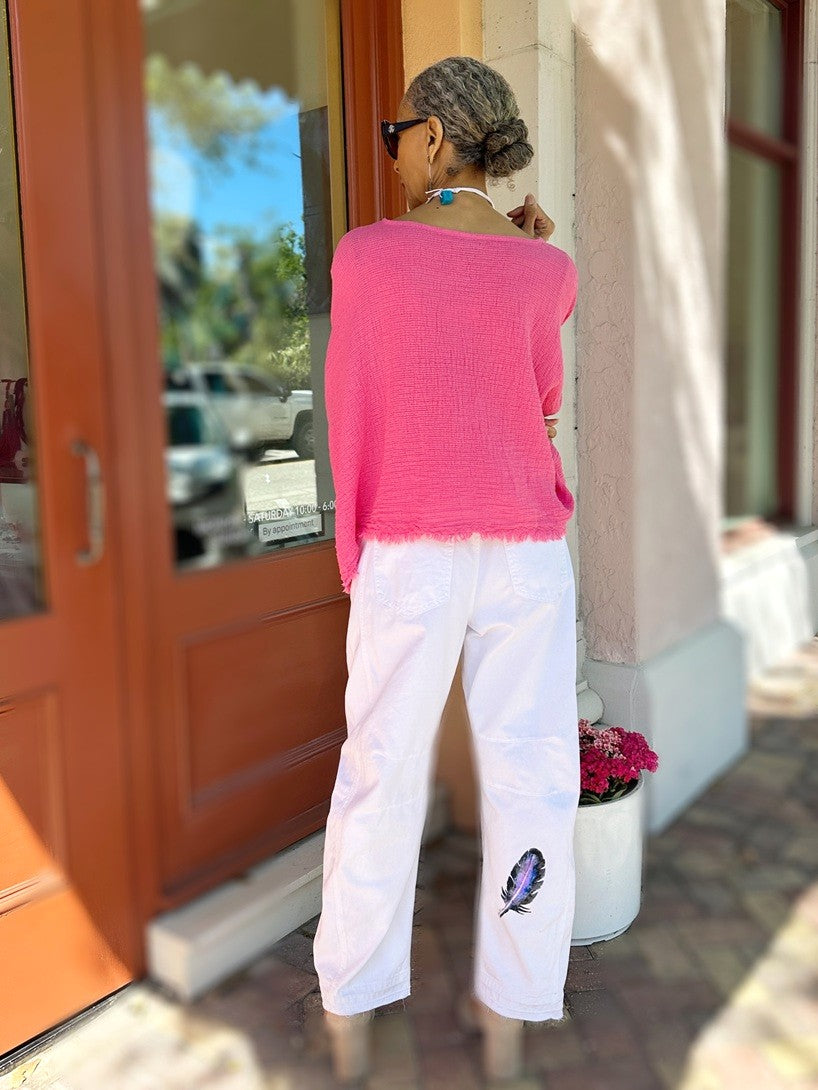 Narenee Designs- Hand-Painted White Cotton Barrel Pants