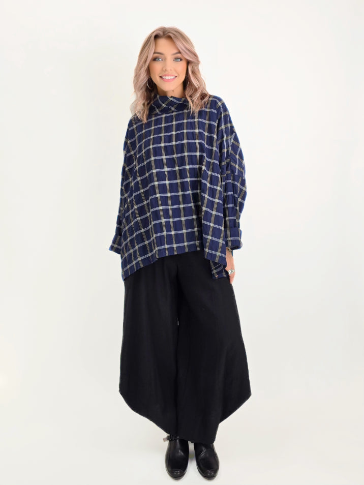 Dress to Kill/ Mock Boxy Cowl Top/Navy-Yellow