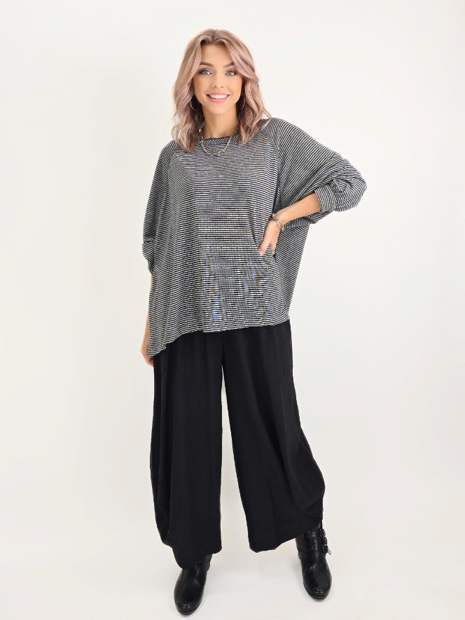 Dress to Kill/ Baseball Pull Top/ Grey Stripe