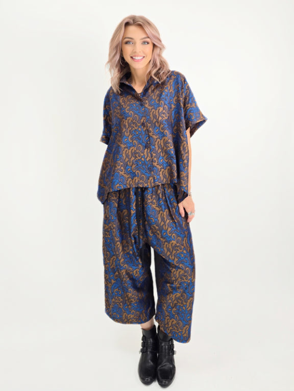 Dress to Kill - Drew String Pant/ Brown Blue Fluer