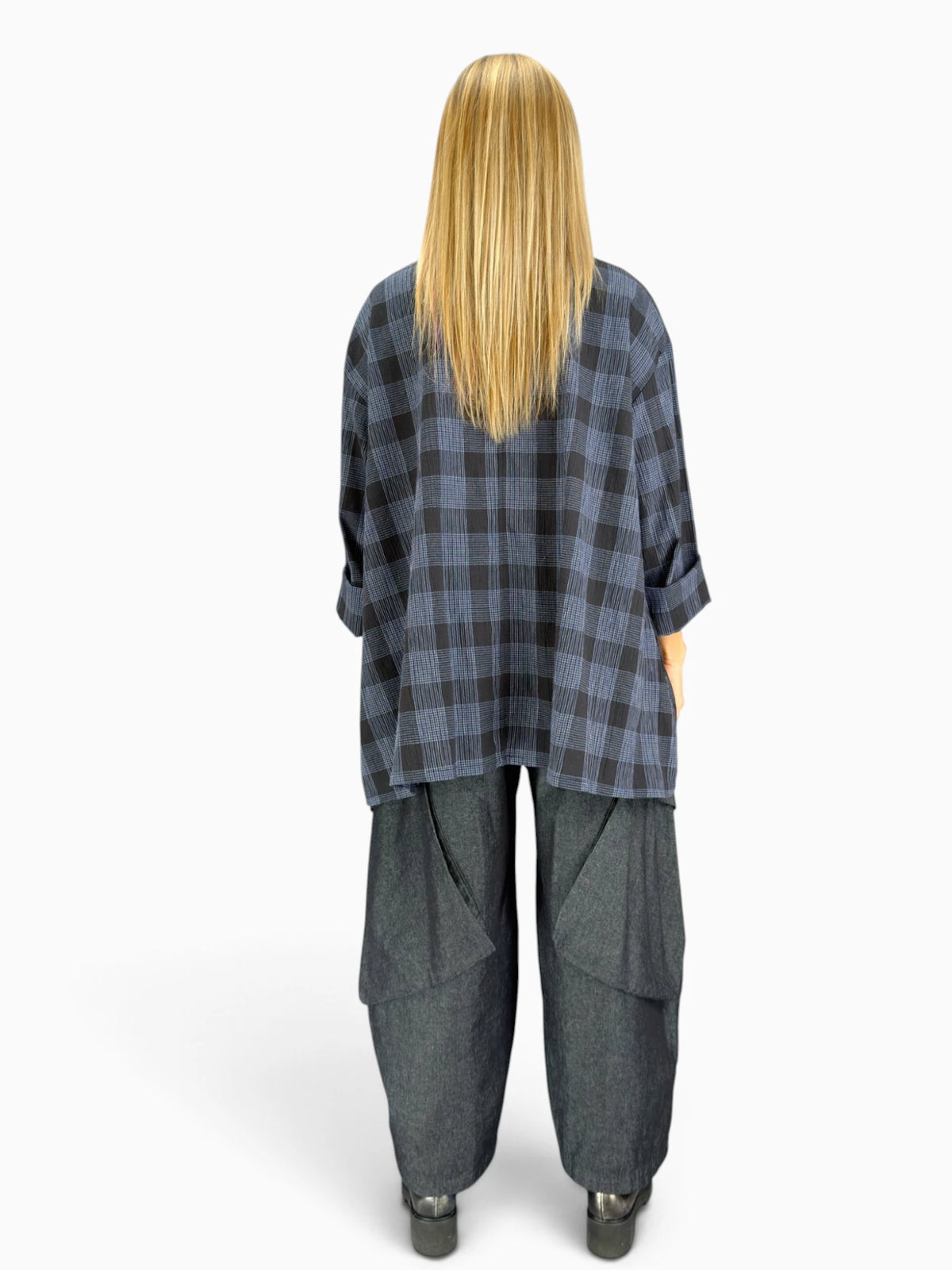 Dress to Kill- Folded Pull Up Shirt/ Navy Black Plaid