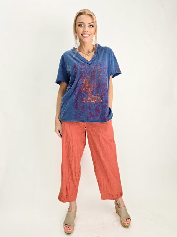 Narenee Designs- Hand-Painted Distressed V-Neck Top