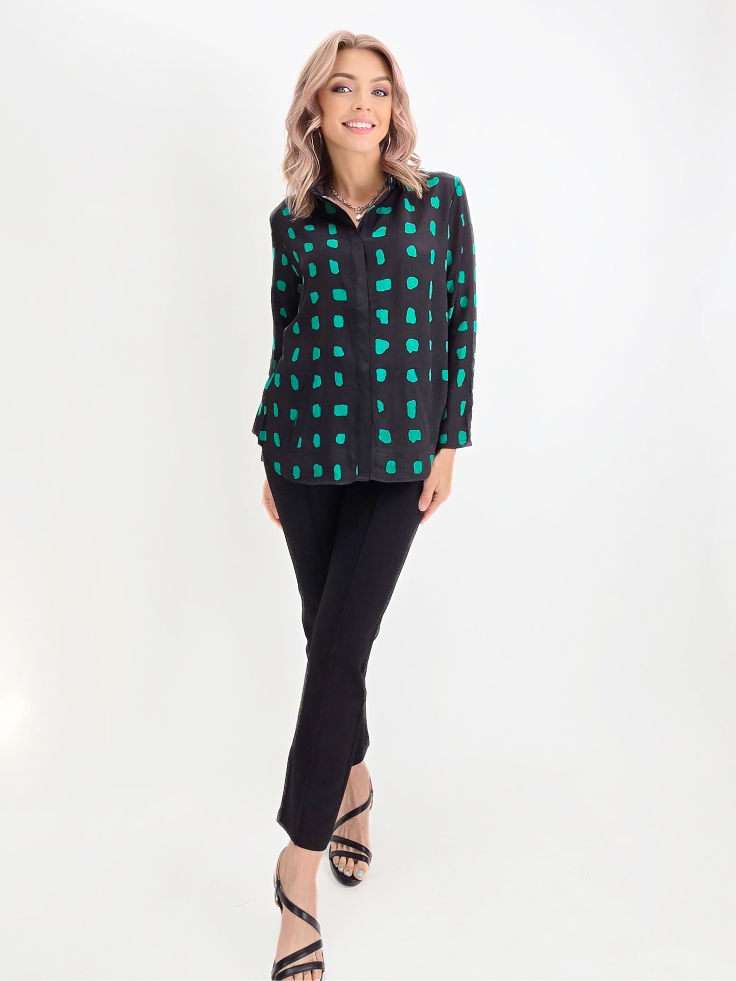 Lemon Grass- Button Down Blouse/Green