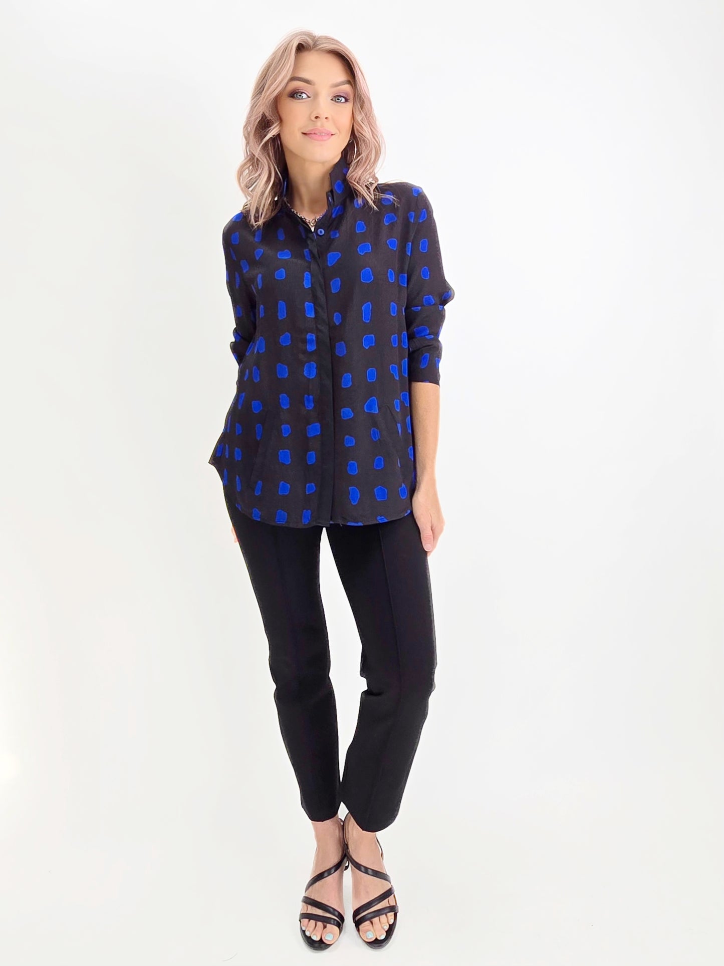 Lemon Grass- Button Down Blouse/ Blue