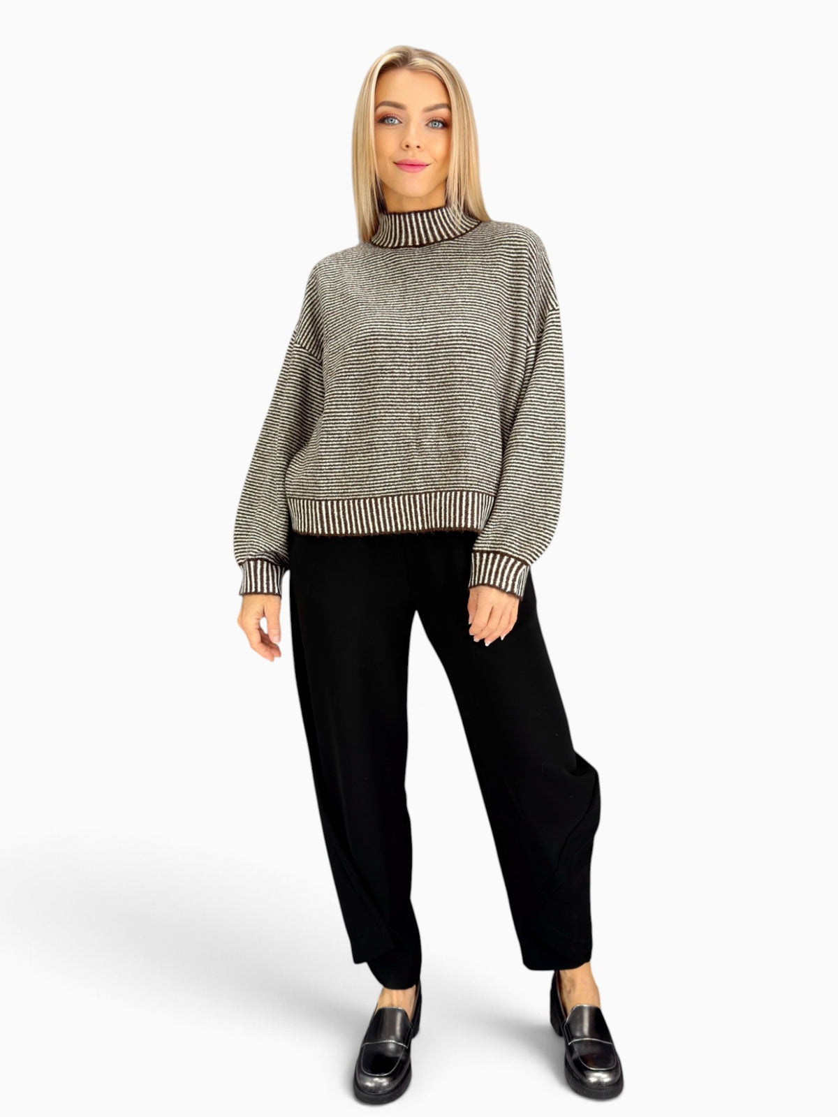 ILLA ILLA - Mock Neck Stripe Knit Sweater