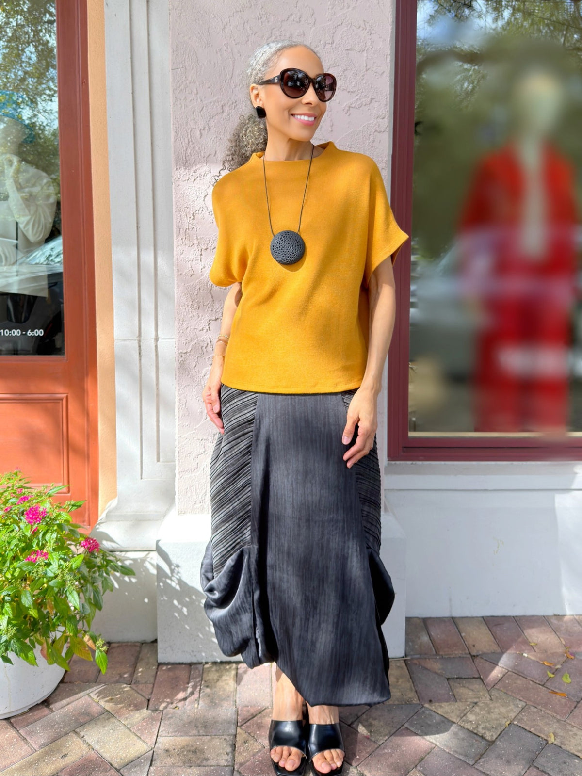 Glam - Mock Neck Pullover Knit Top/Mustard