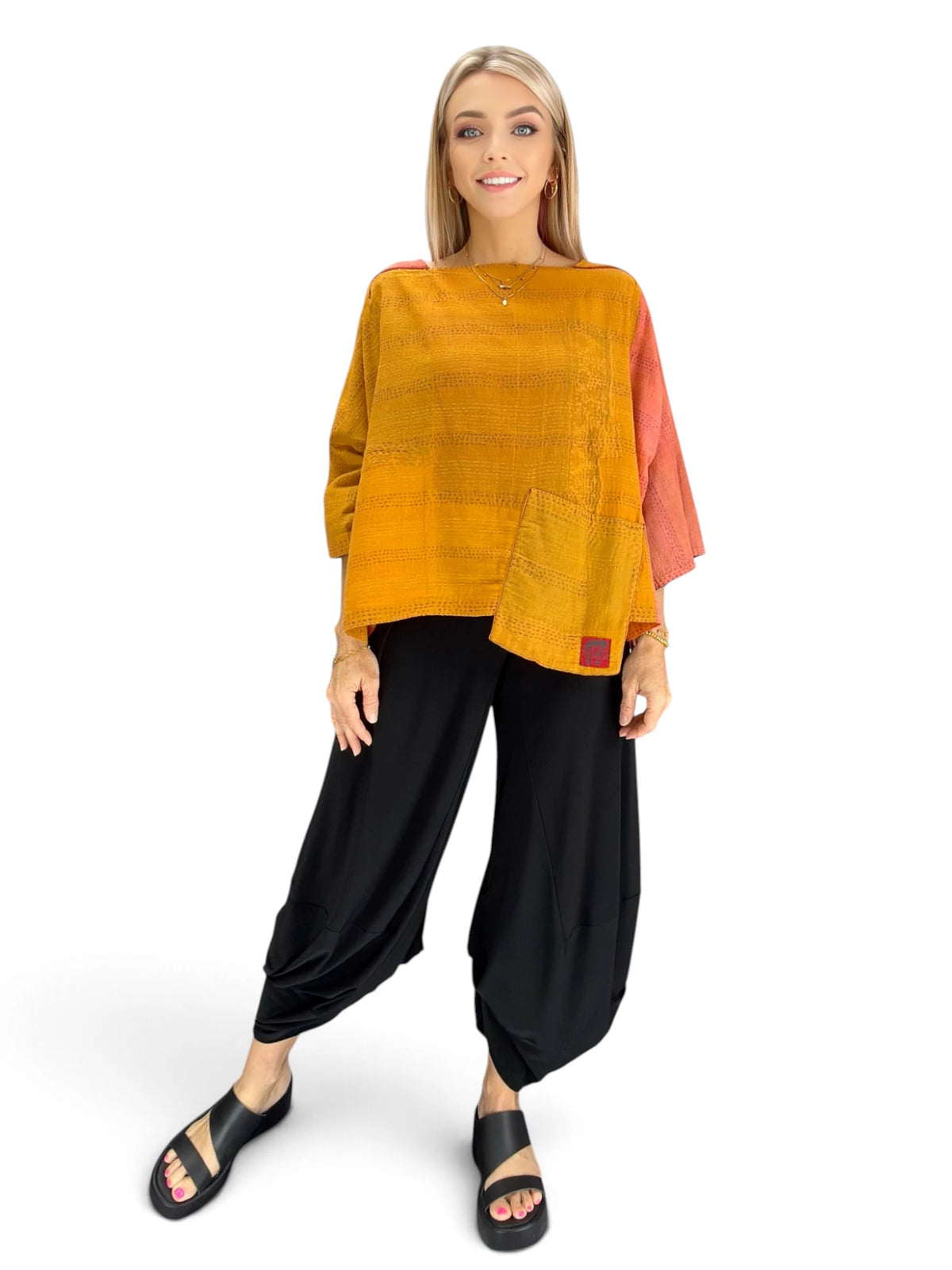 Mieko Mintz- Brocade Patched Kantha 3/4 SLV. Crop Top Mio