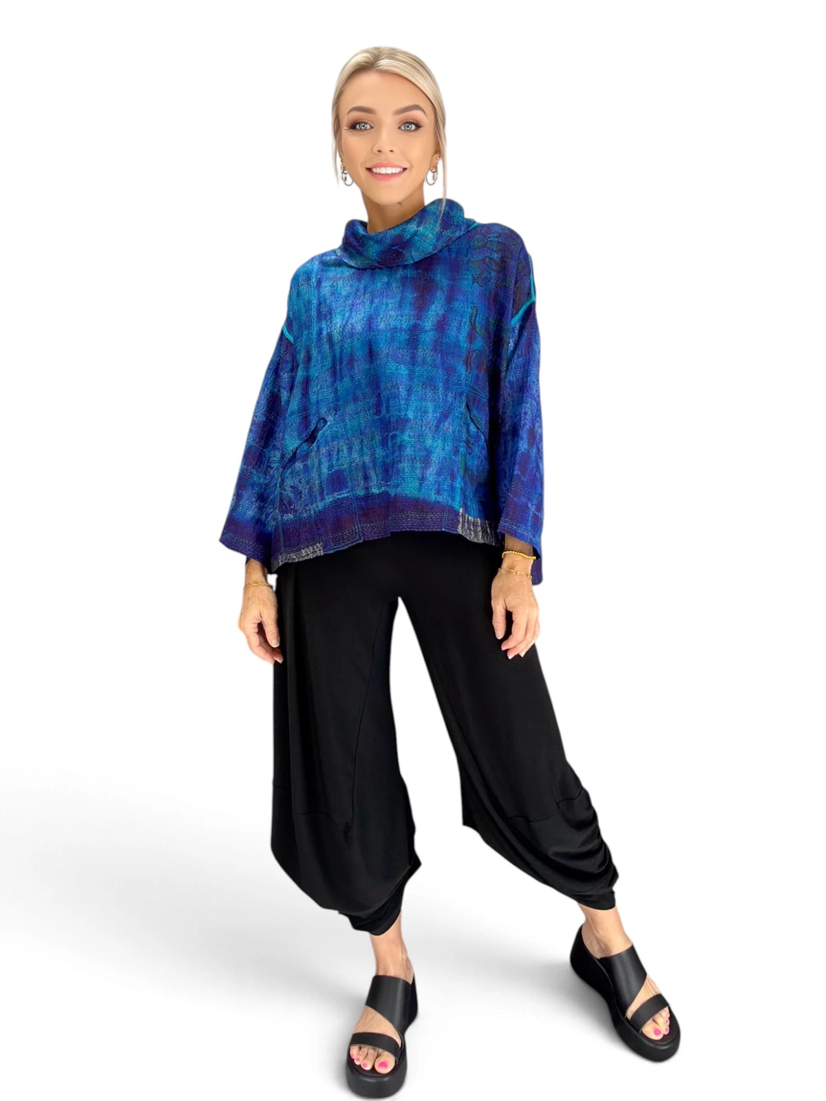 Mieko Mintz- Tie Dye Vintage Silk Kantha Cowl Pullover