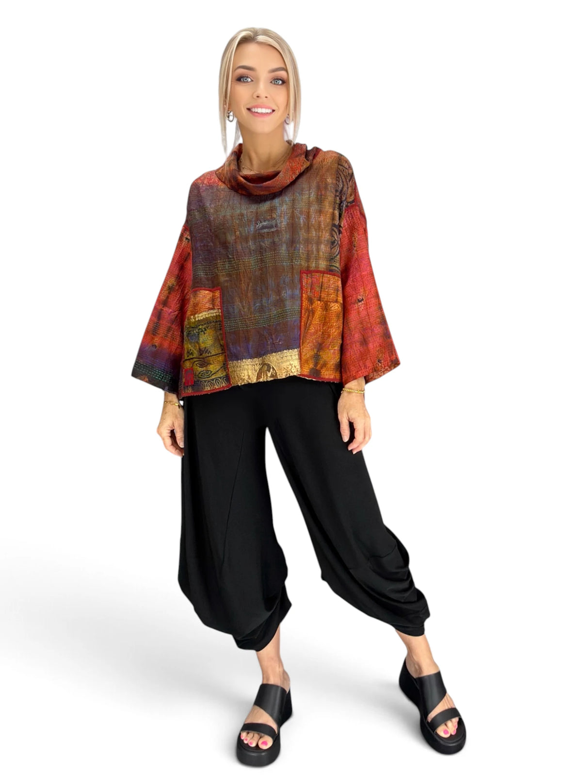 Mieko Mintz- Tie Dye Vintage Silk Kantha Cowl Pullover