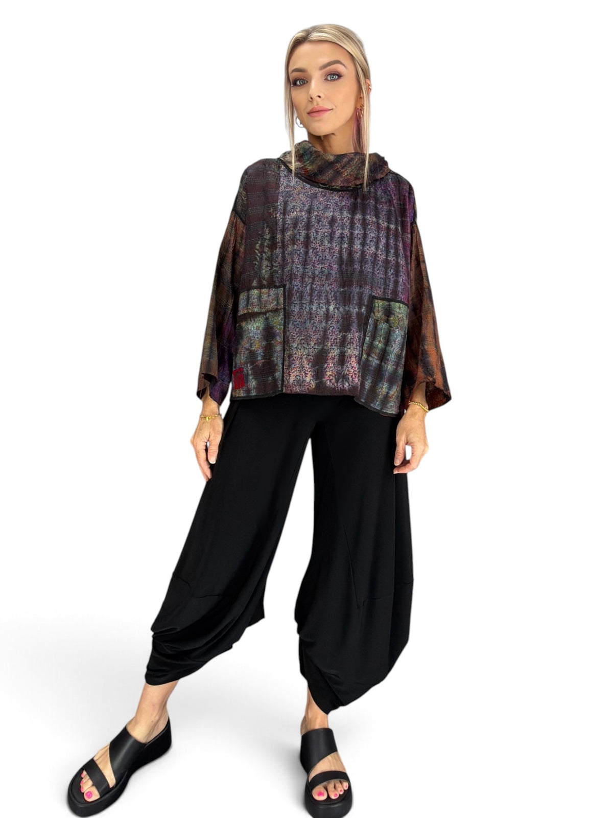 Mieko Mintz- Tie Dye Vintage Silk Kantha Cowl Pullover