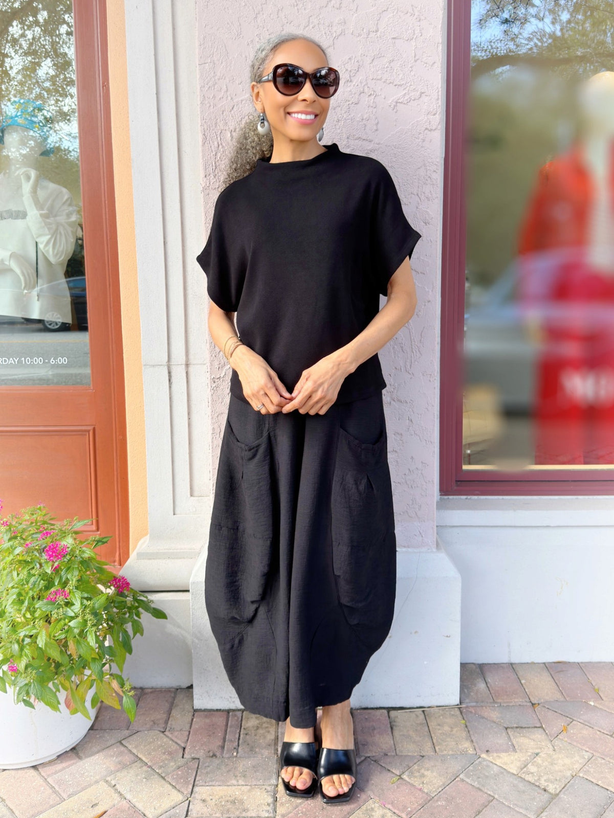 Glam - Mock Neck Pullover Knit Top/ Black