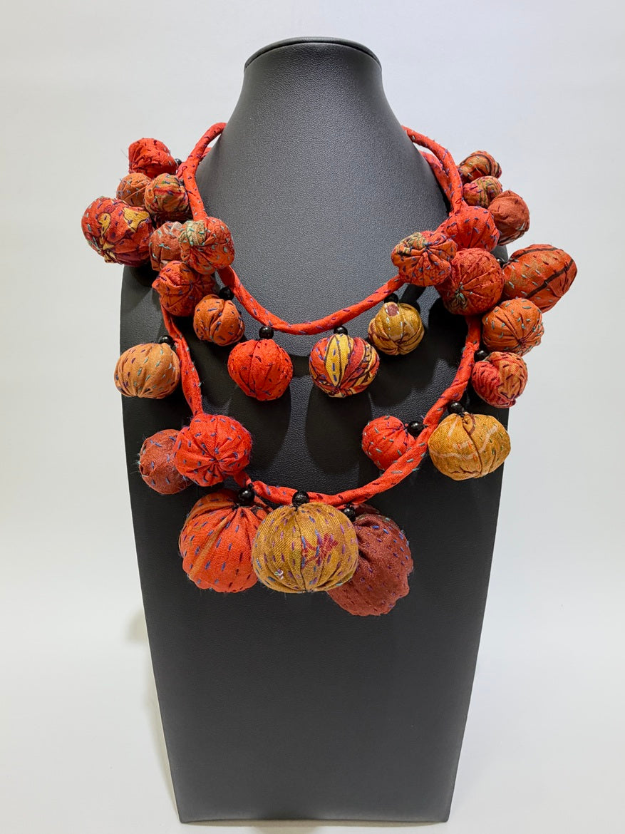 Mieko Mintz- VINTAGE SILK KANTHA TWIGG DOUBLE SHORT NECKLACE