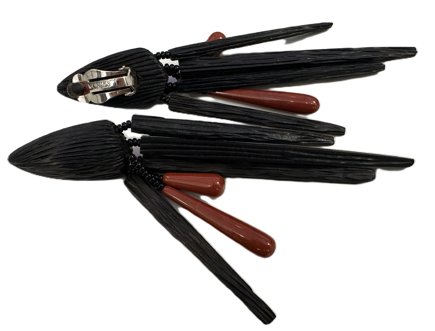 Monies- Black Wood & Brown Resin Drop Earrings