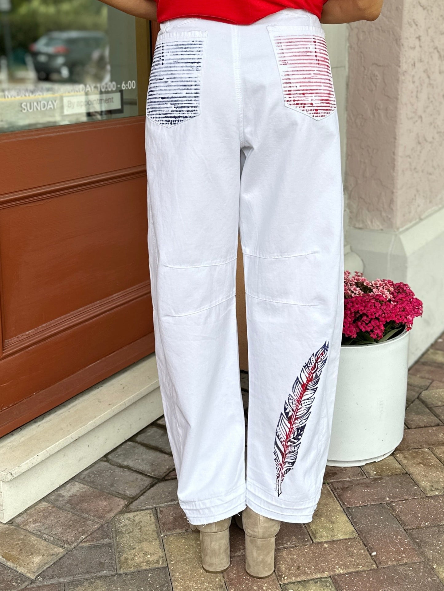 Narenee Designs- Hand-Painted White Cotton Barrel Pants