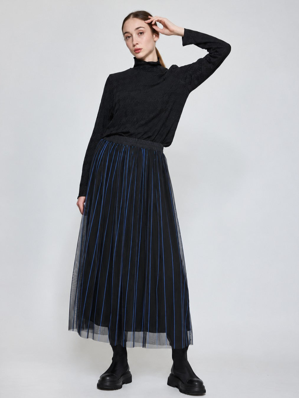 LUUKAA- Sabine Striped Mesh Skirt