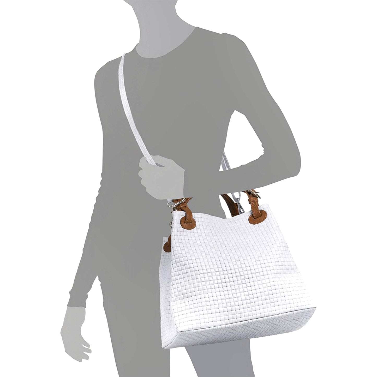 MODARNO - Print Handbag with Shoulder Strap: White