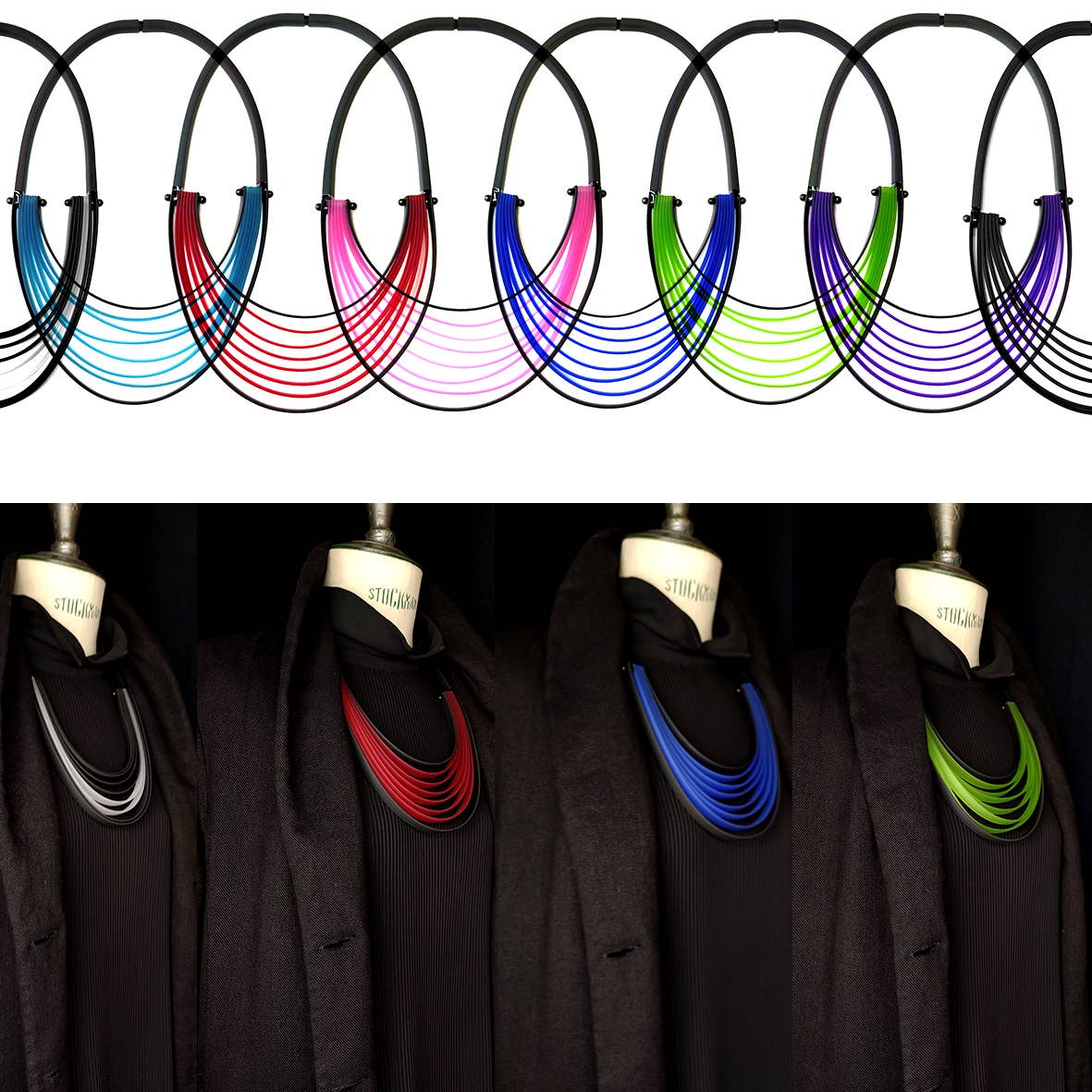 ALEX+SVET - LYLYA statement rubber necklace INFINITE Line: Turquoise Peacock