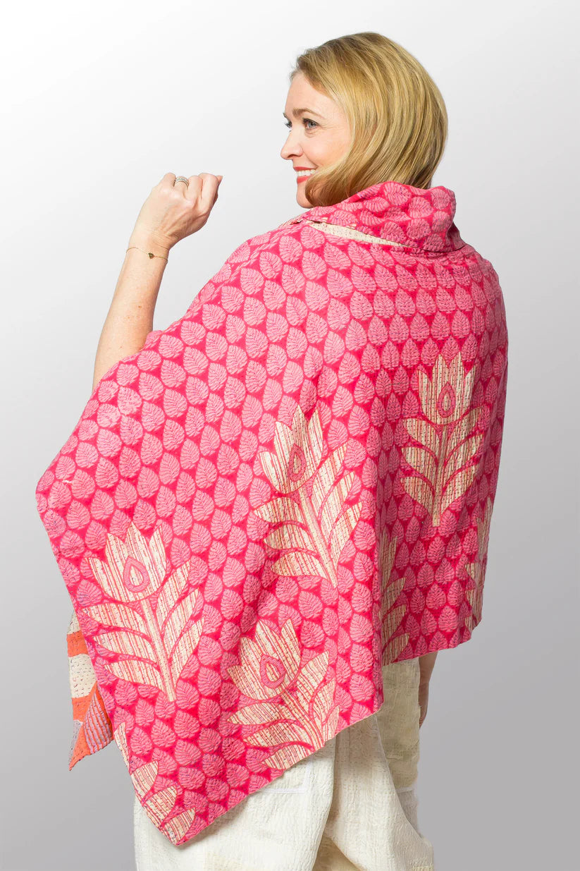 Mieko Mintz- VINTAGE COTTON KANTHA COWL NECK LONG CAPE