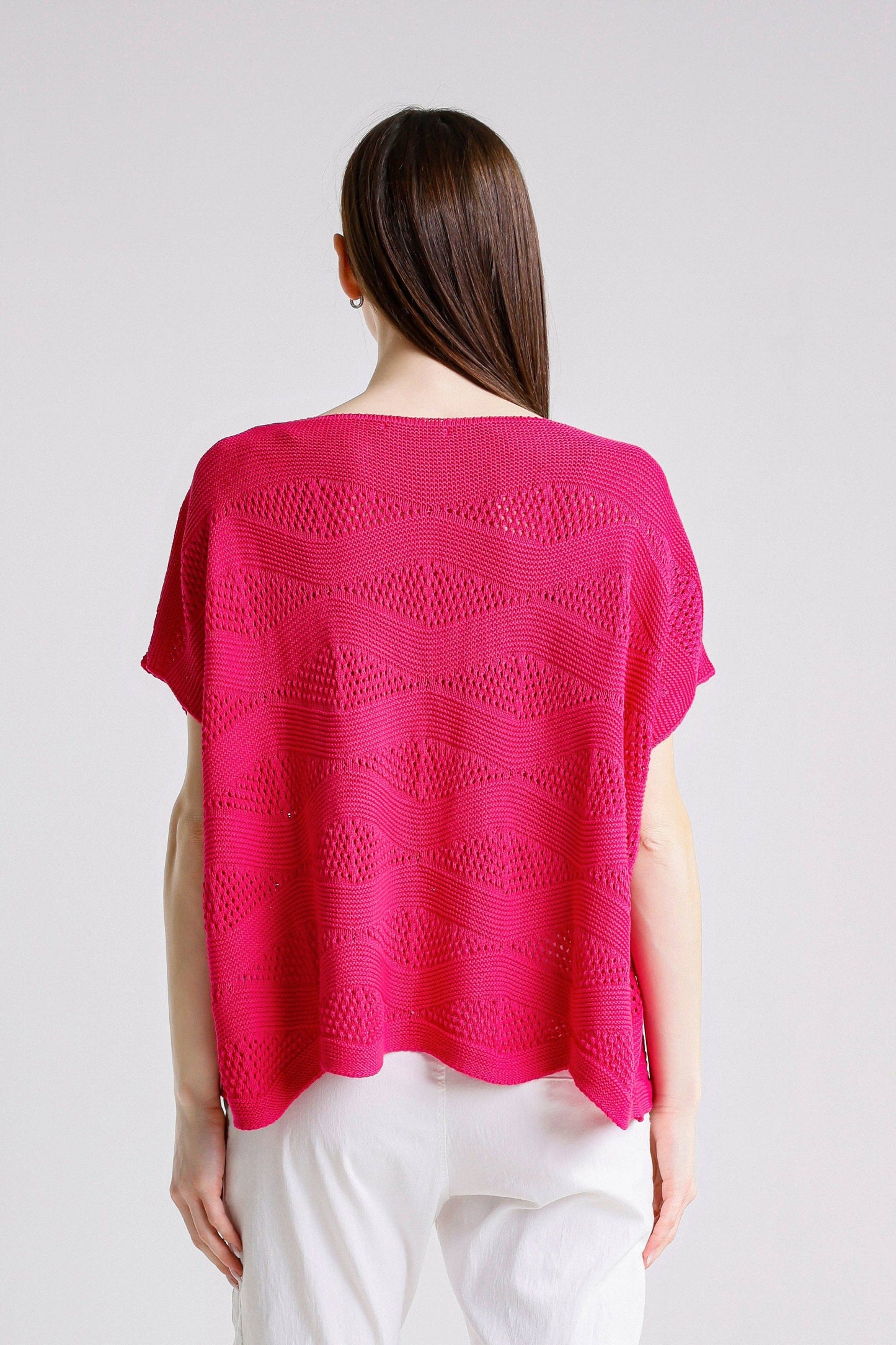 TINA Stephens - Patsy SS Wave Knit Sweater /Peony