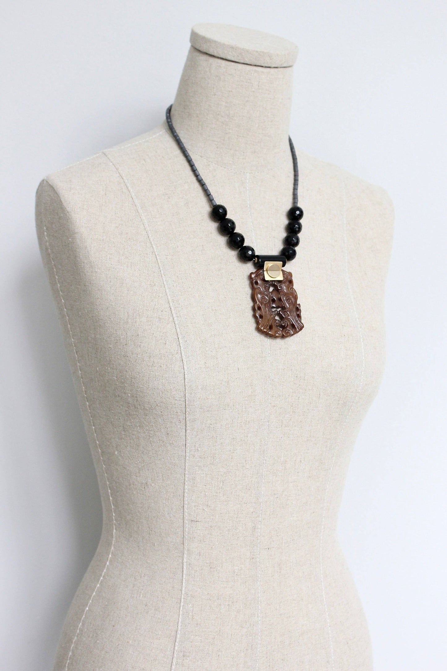 David Aubrey Jewelry - Jade & Black Agate Pendant Necklace