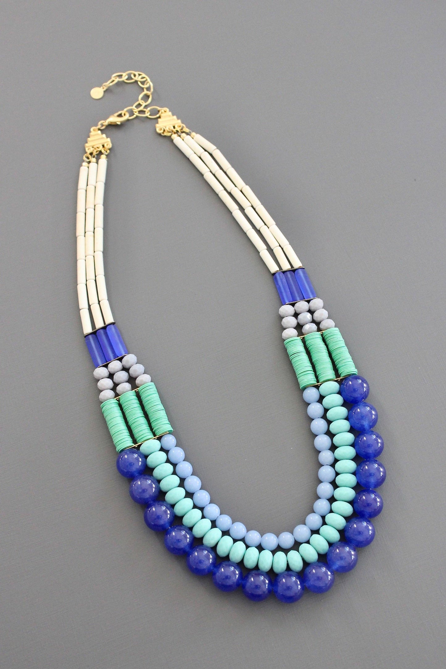 David Aubrey Jewelry - Cobalt and turquoise triple strand necklace