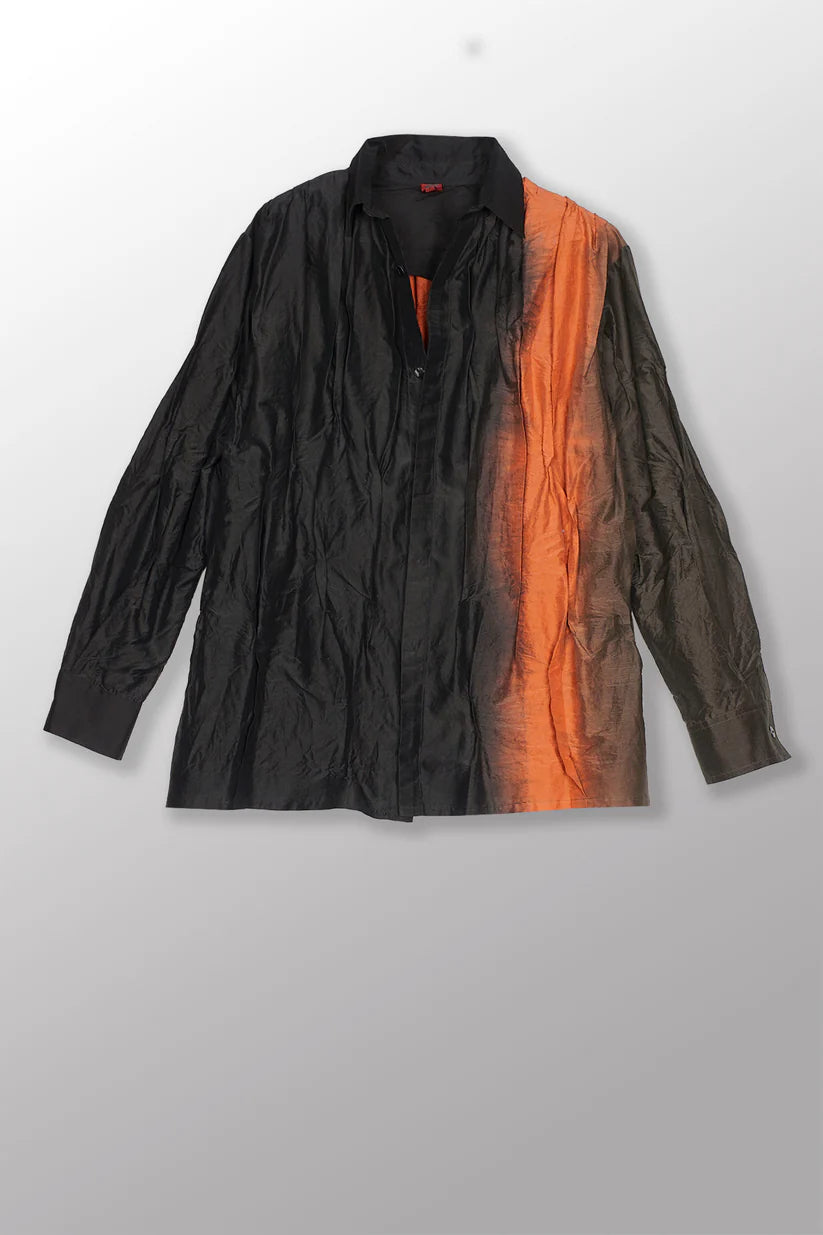 Mieko Mintz- DYED COTTON SILK HEAVY VOILE WAVY TUCKED MEN'S SHIRT