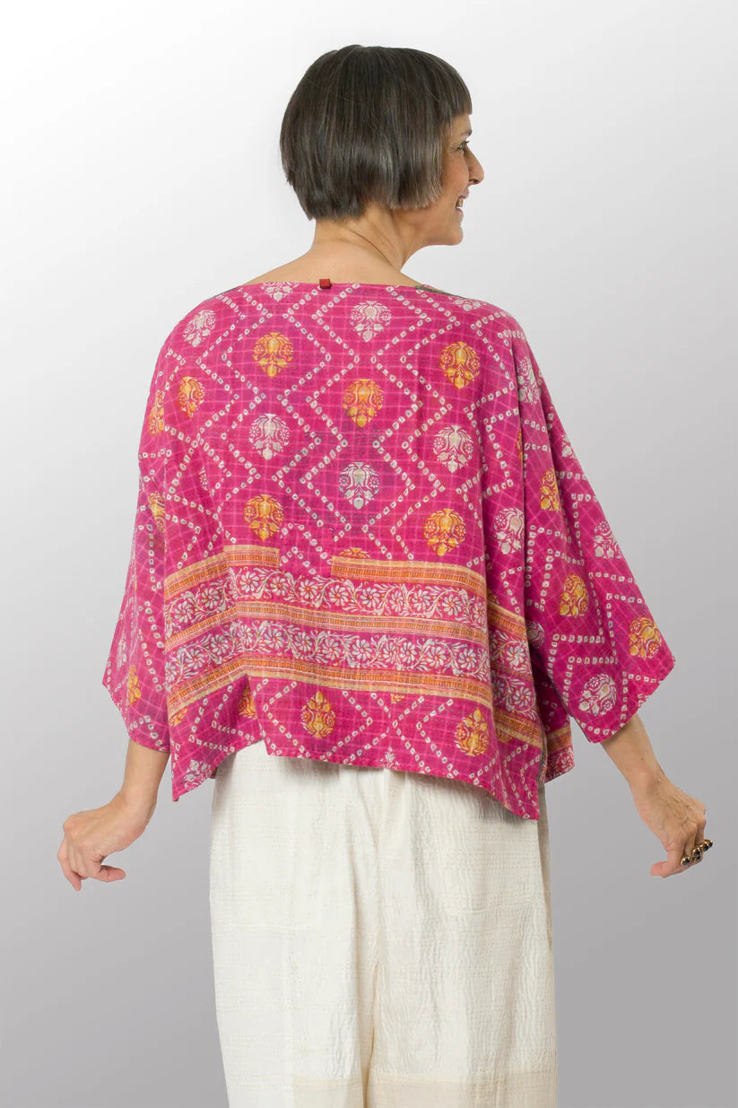 Mieko Mintz- Vintage Cotton Kantha 3/4 SLV. Crop Top Mio