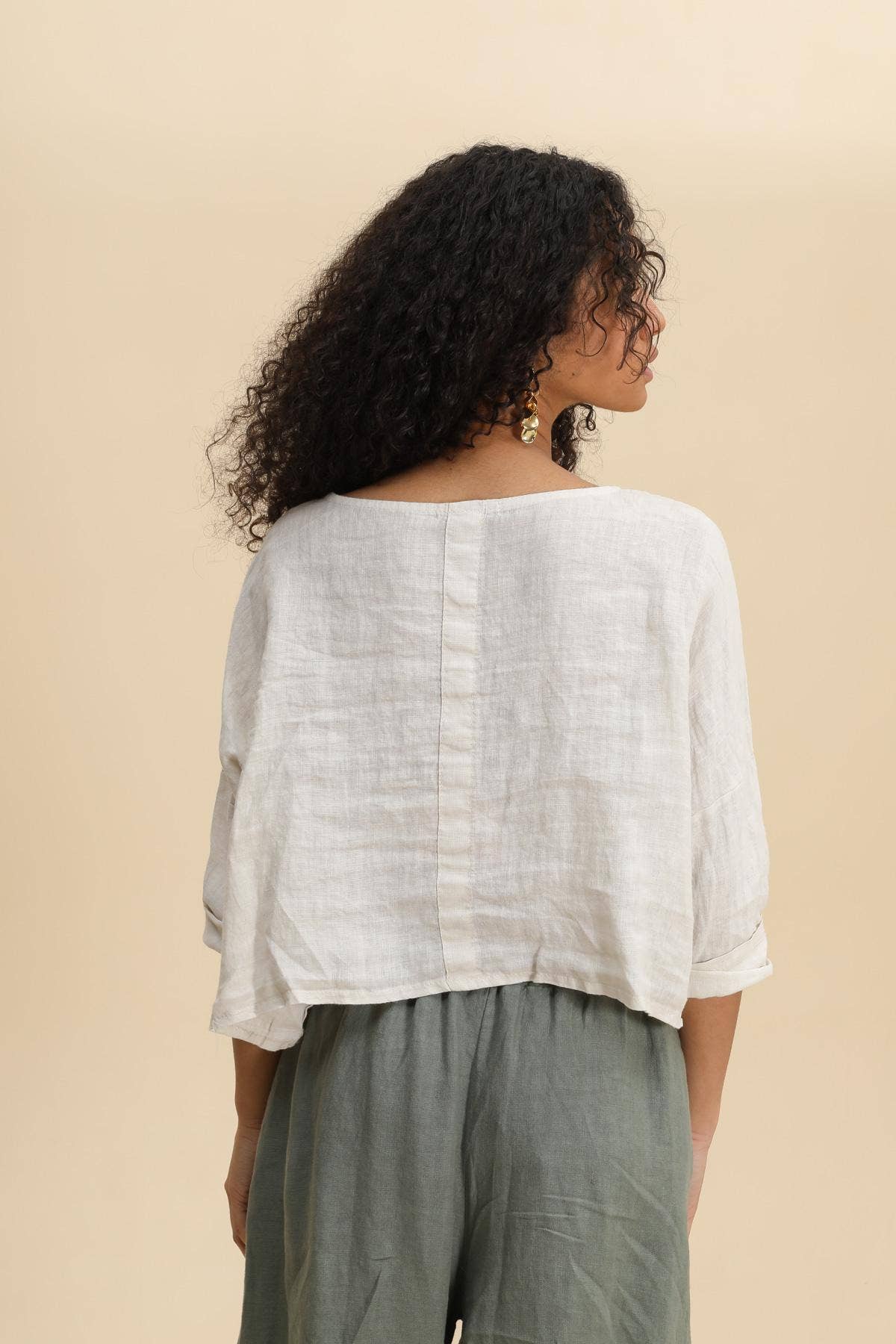 Made in Italy- Crop Linen Cardigan/ Lime