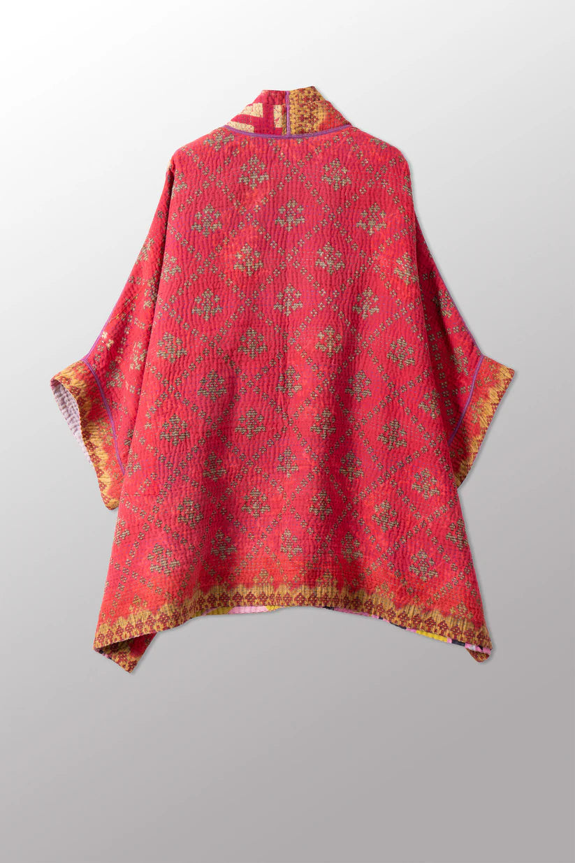 Mieko Mintz- VINTAGE COTTON KANTHA DOUBLE COLLAR PONCHO