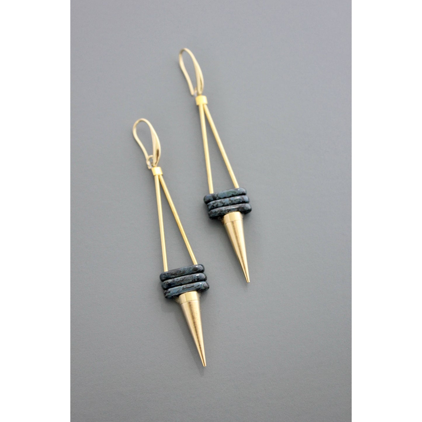 David Aubrey Jewelry - Geometric glass and brass spike earrings