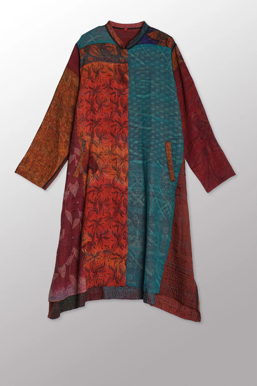 Mieko Mintz- JACQUARD SILK KANTHA KAFTAN COAT